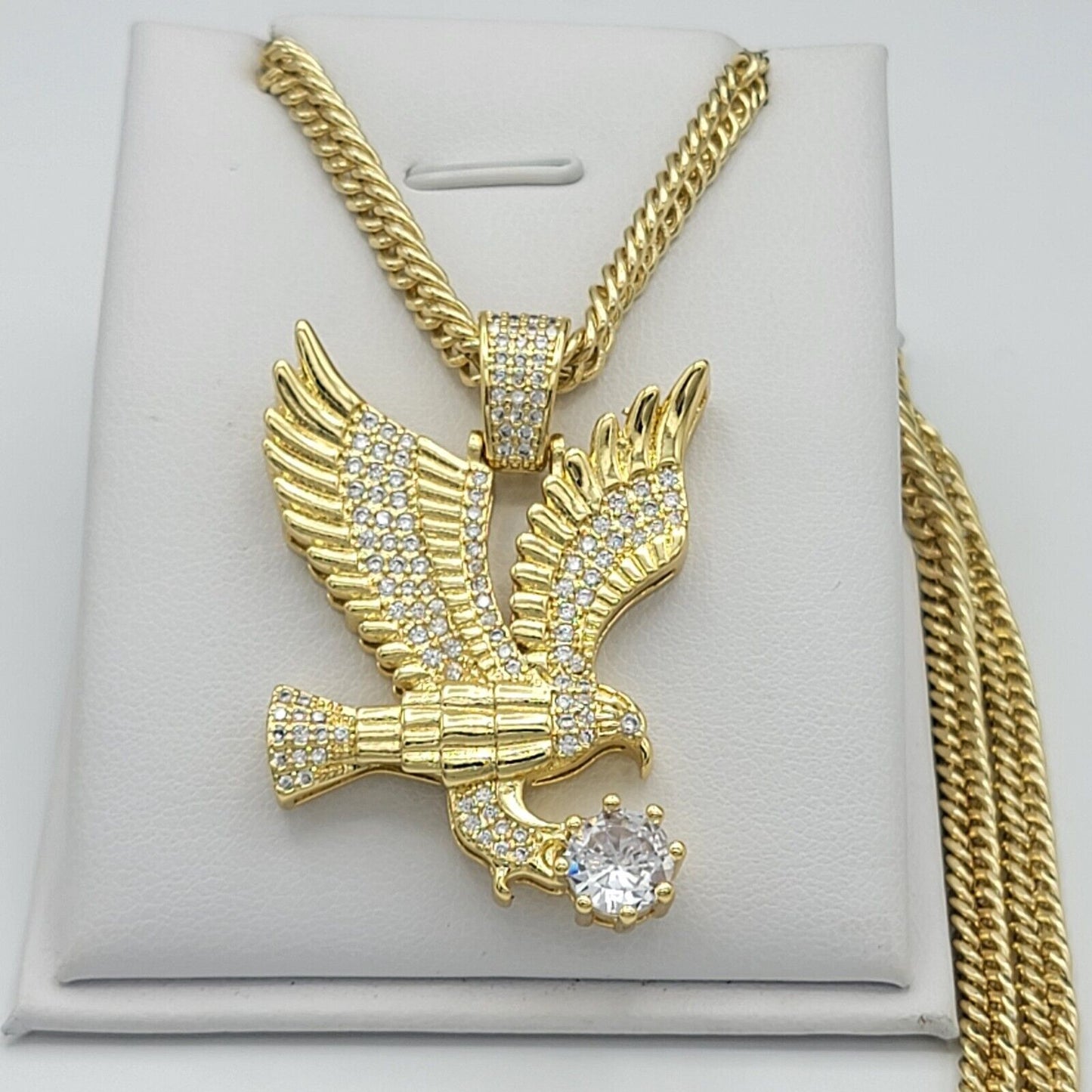 Necklaces - 14K Gold Plated. Hip-Hop Clawed Eagle Pendant & Chain.