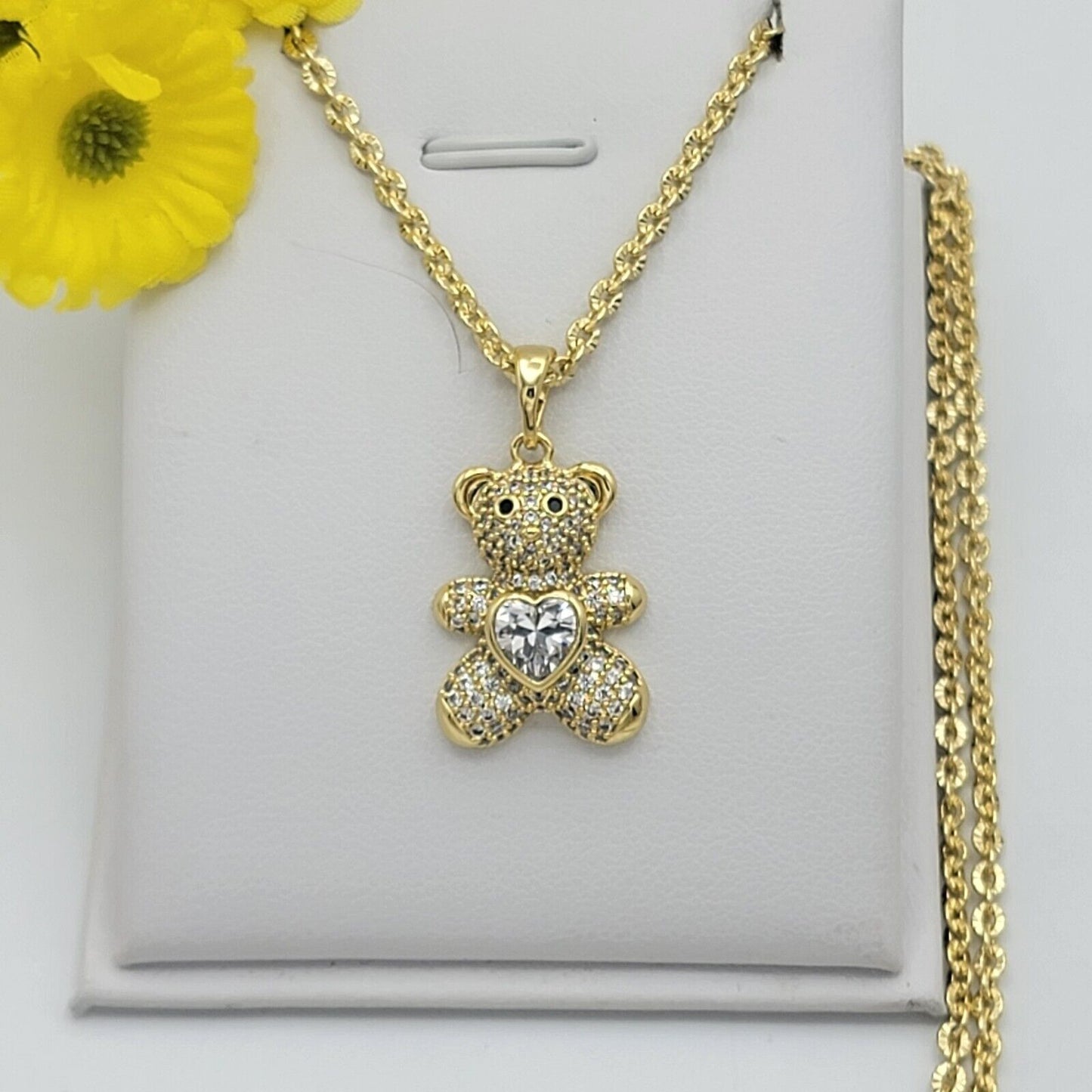 Necklaces - 14K Gold Plated. Icy Crystal Bear Pendant & Chain.