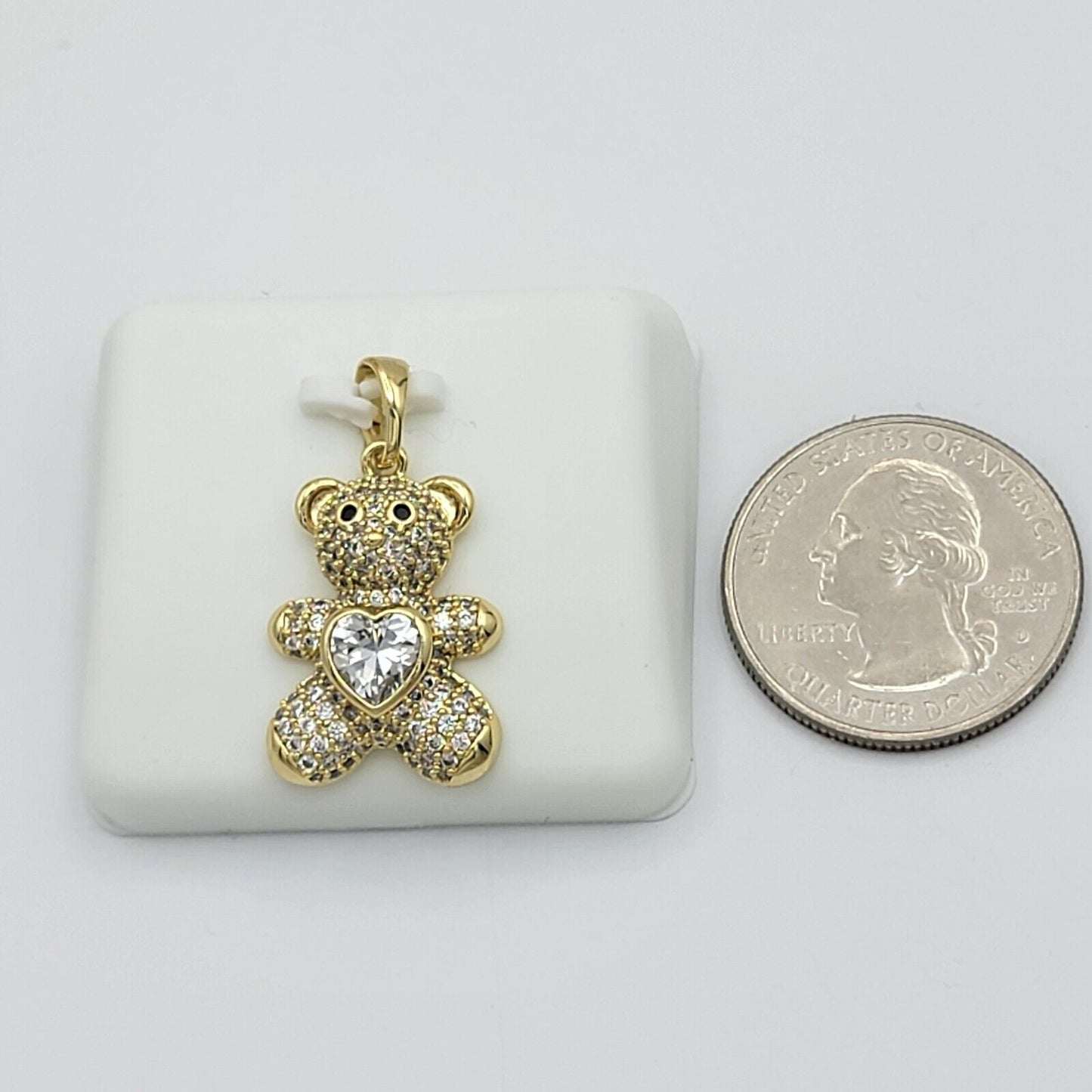 Necklaces - 14K Gold Plated. Icy Crystal Bear Pendant & Chain.