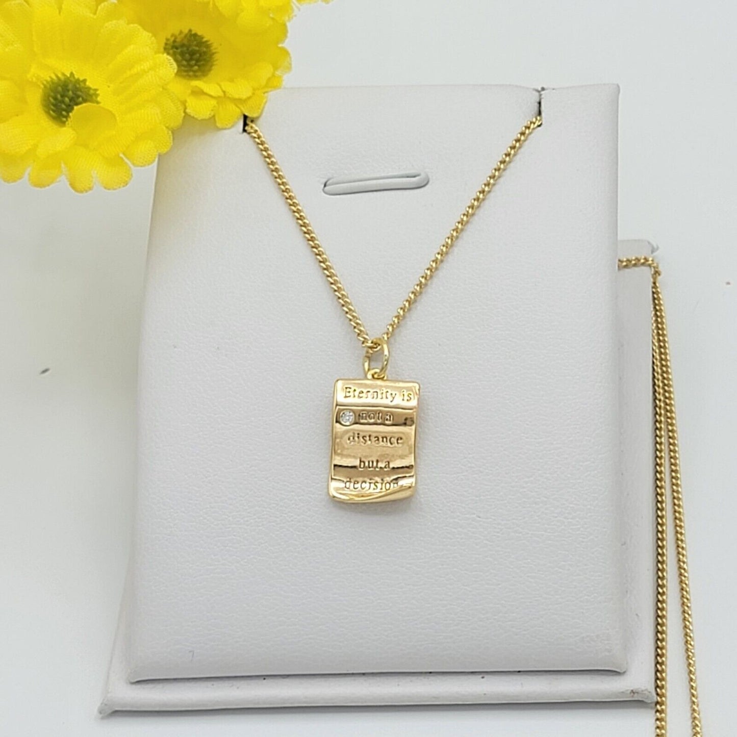 Necklaces - 14K Gold Plated. "Eternity is not a distance but a decision" Scroll Pendant & Chain.