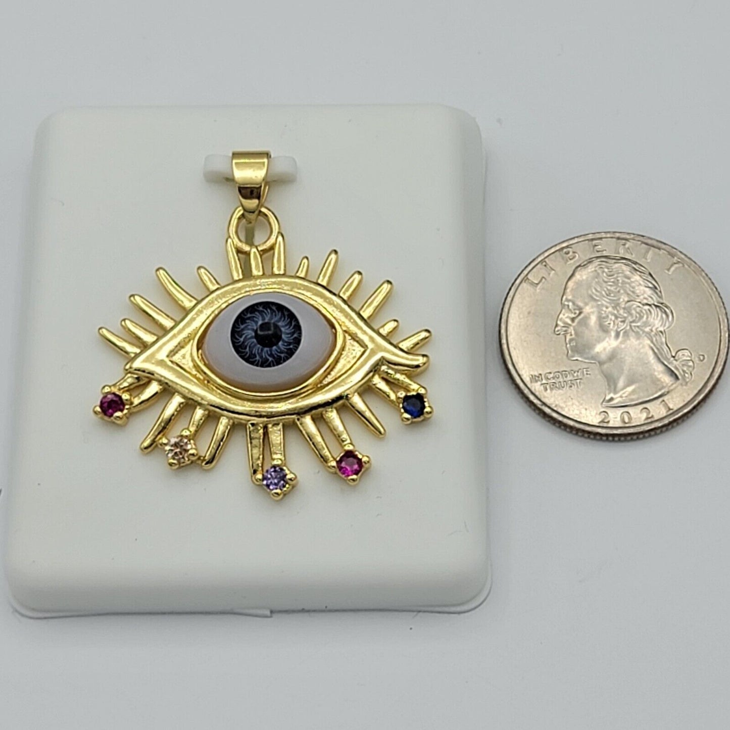 Necklaces - 14K Gold Plated. Blue Eye Pendant & Chain.