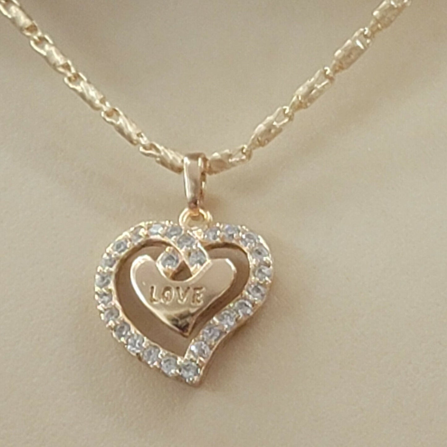 Necklaces - 18K Gold Plated. CZ Heart LOVE letters Pendant & Chain.
