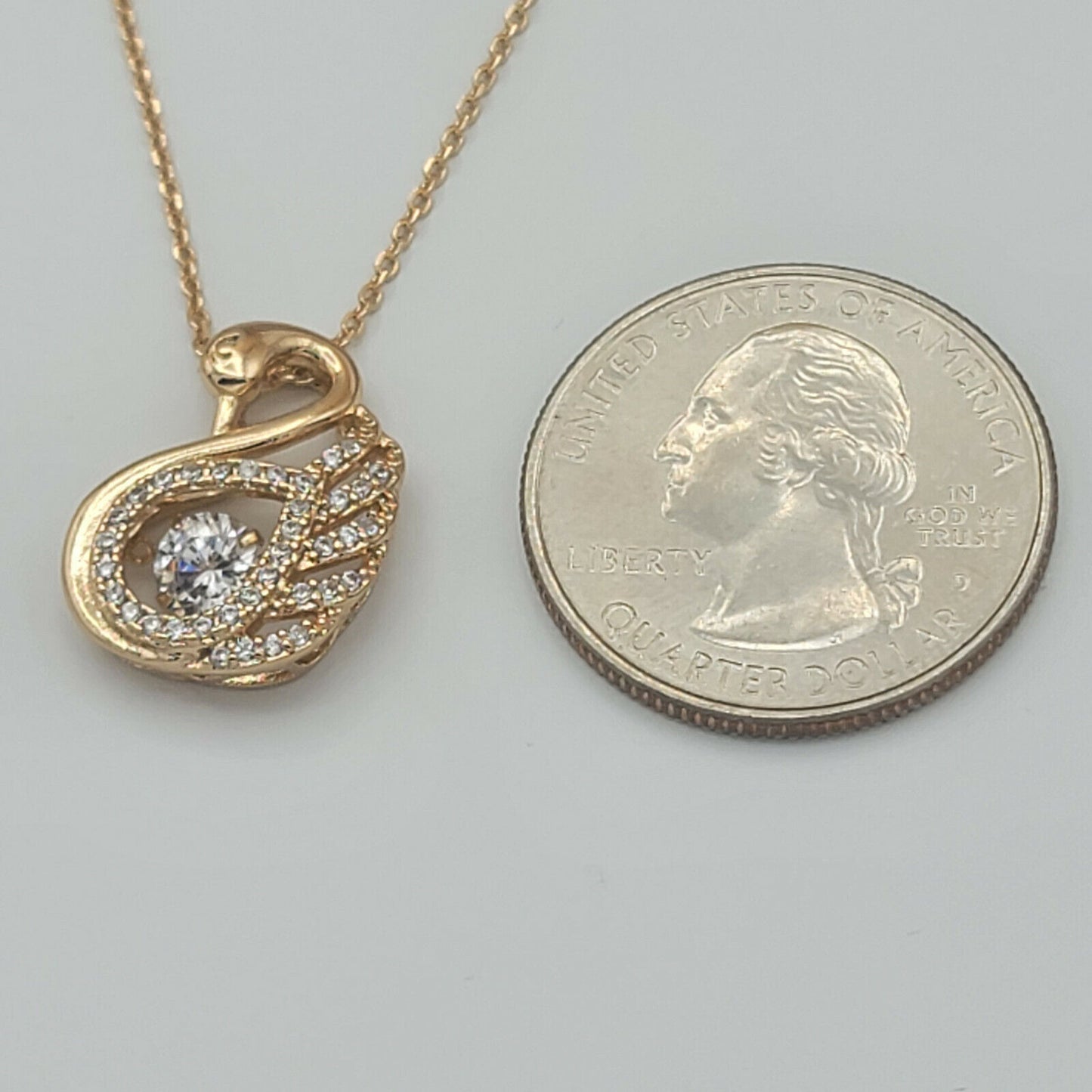 Necklaces - 18K Gold Plated. Clear Crystal Swan Pendant & Chain. Sparkle