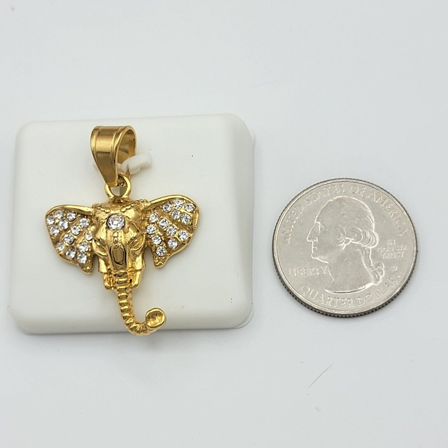 Necklaces - Stainless Steel Gold Plated. CZ Elephant Pendant & Chain.