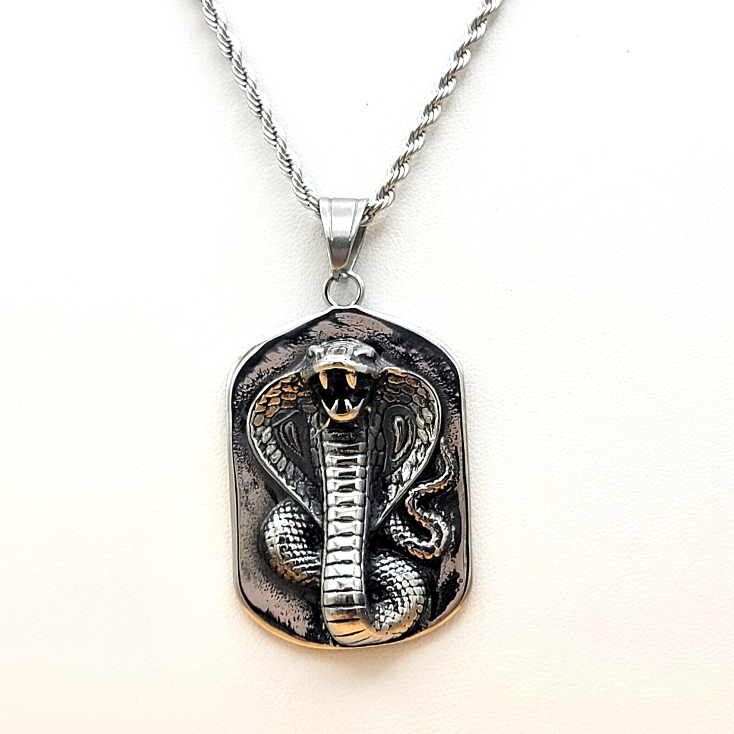 Necklaces - Stainless Steel. Tag Cobra Kai Snake Pendant & Chain.