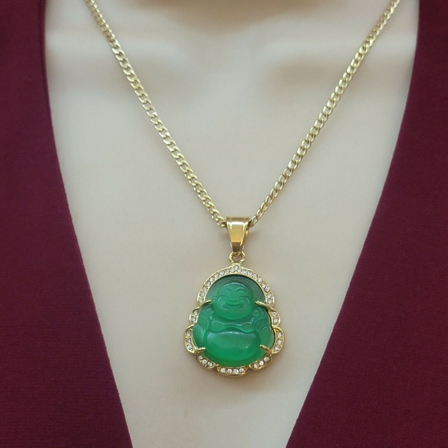 Necklaces - Stainless Steel Gold Plated. Buddha Pendant & Chain Necklace.