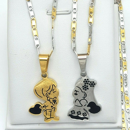 Necklaces - Stainless Steel. Love Cute Cartoon Couple Pendant & Chain.