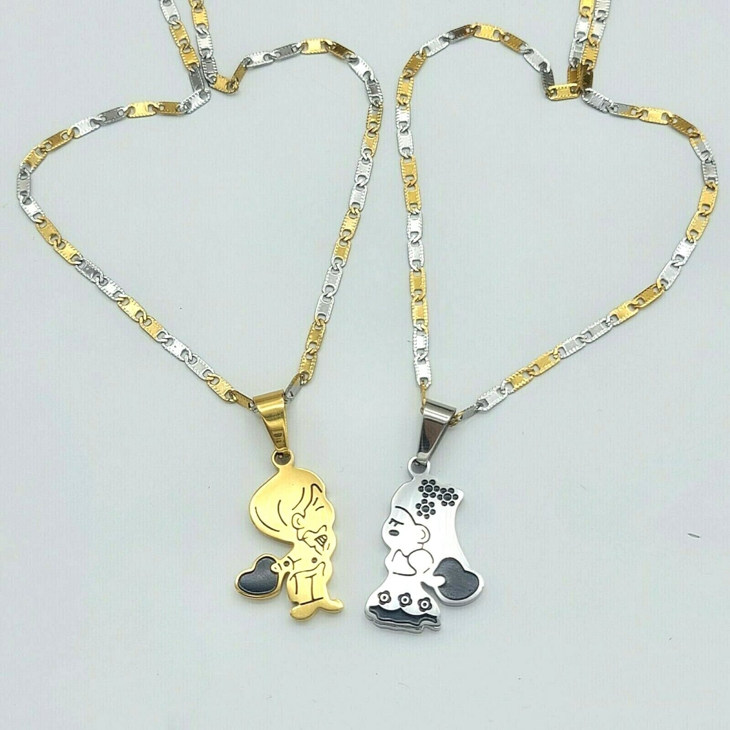 Necklaces - Stainless Steel. Love Cute Cartoon Couple Pendant & Chain.