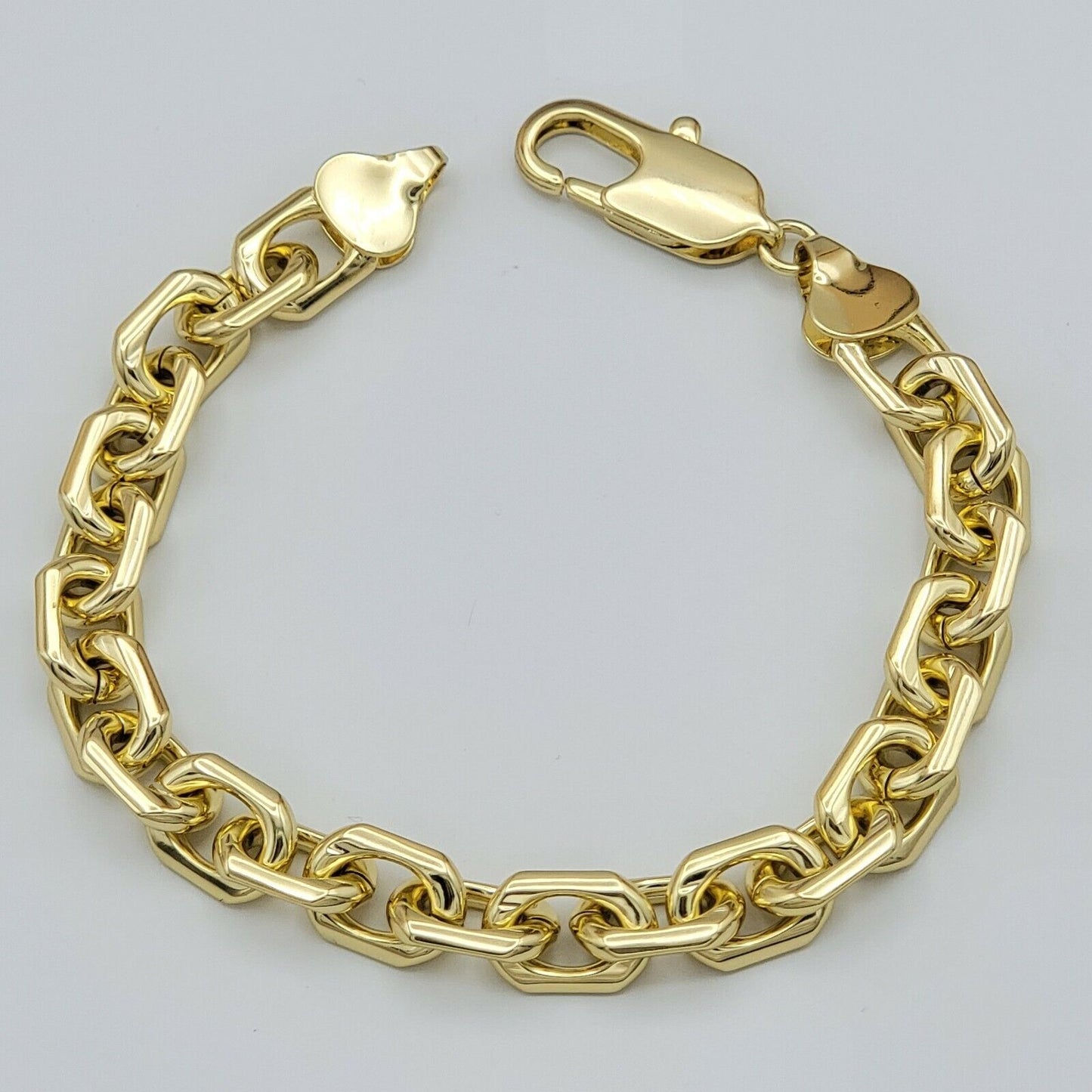 Bracelets - 14K Gold Plated.Rolo Link Chain 9inches L. 10mm Width.