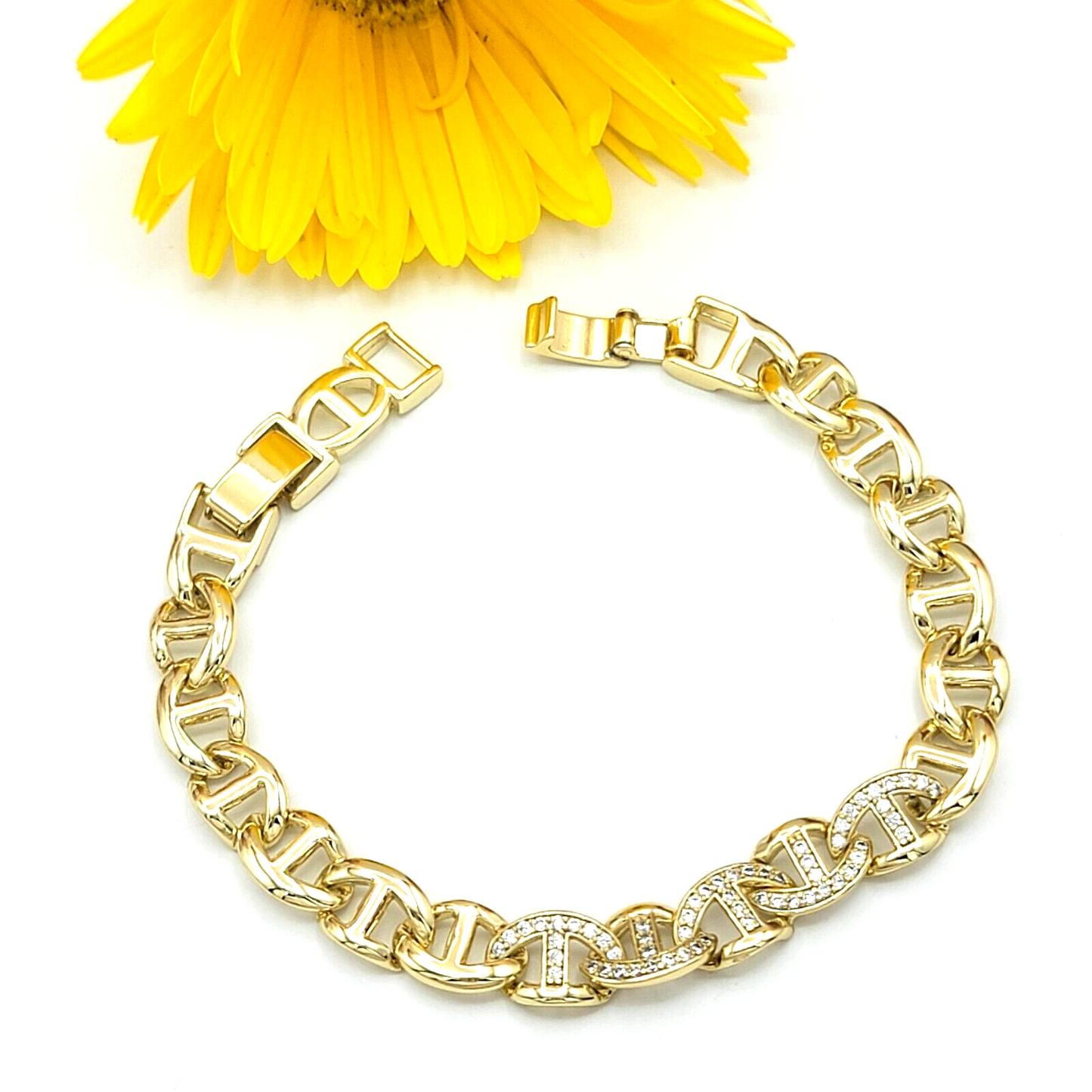 Bracelets - 14K Gold Plated. Icy Mariner Link Chain Bracelet - 8mm