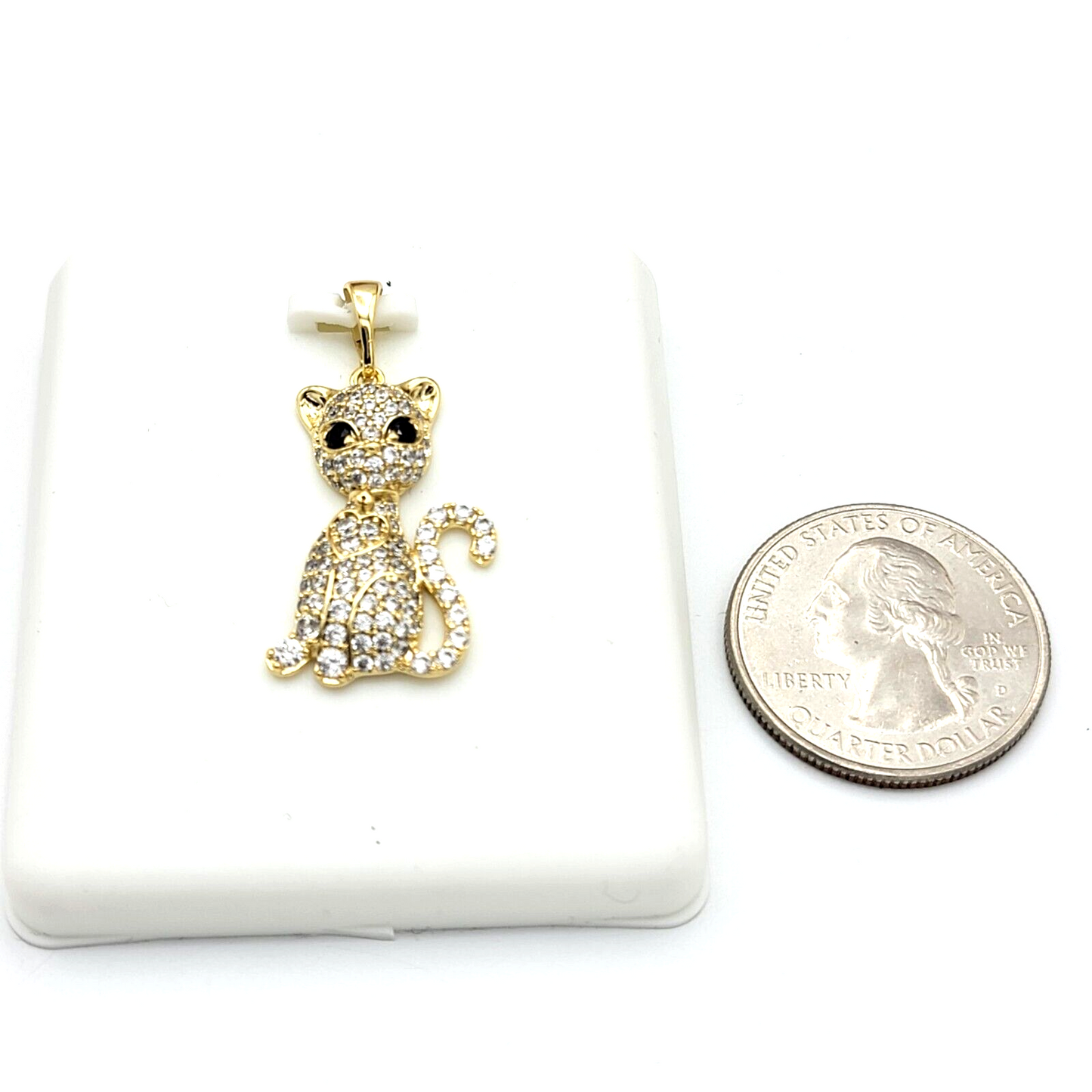 Necklaces - 14K Gold Plated. Kitty Cat Kitten Heart Pendant & Chain.