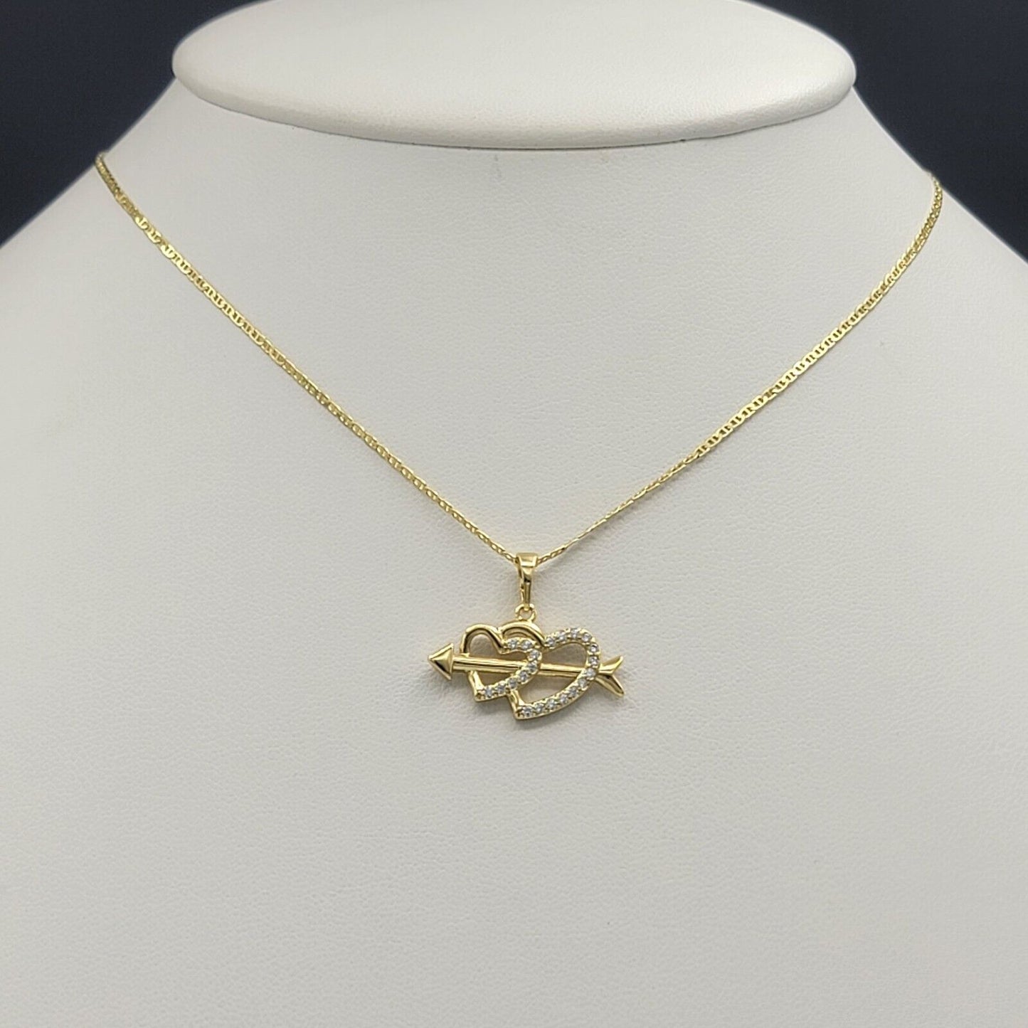 Necklaces - 14K Gold Plated. Double Heart & Arrow Pendant & Chain.