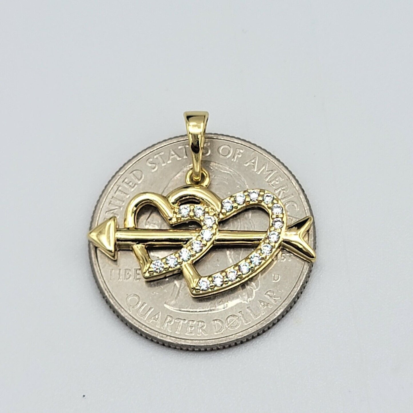 Necklaces - 14K Gold Plated. Double Heart & Arrow Pendant & Chain.
