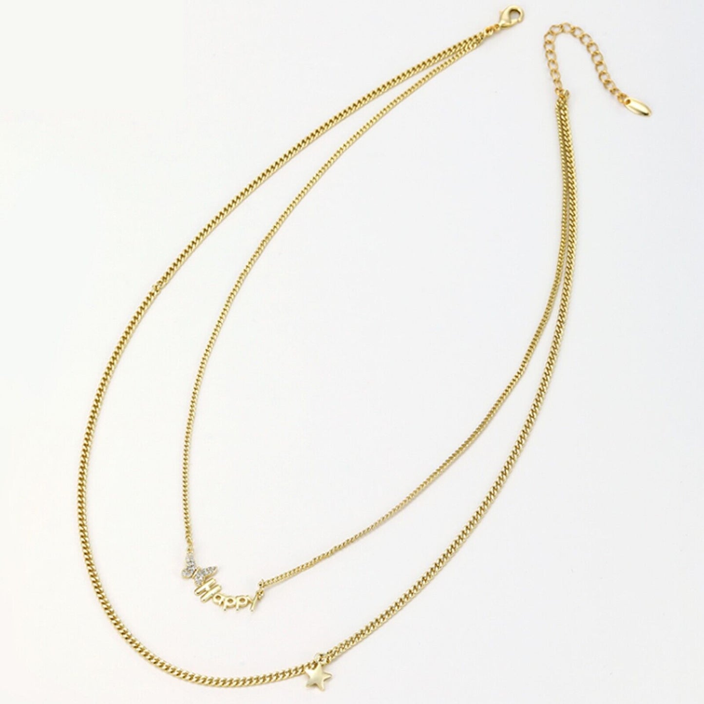 Necklaces - 14K Gold Plated. Happy Butterfly Star Double Layer Choker