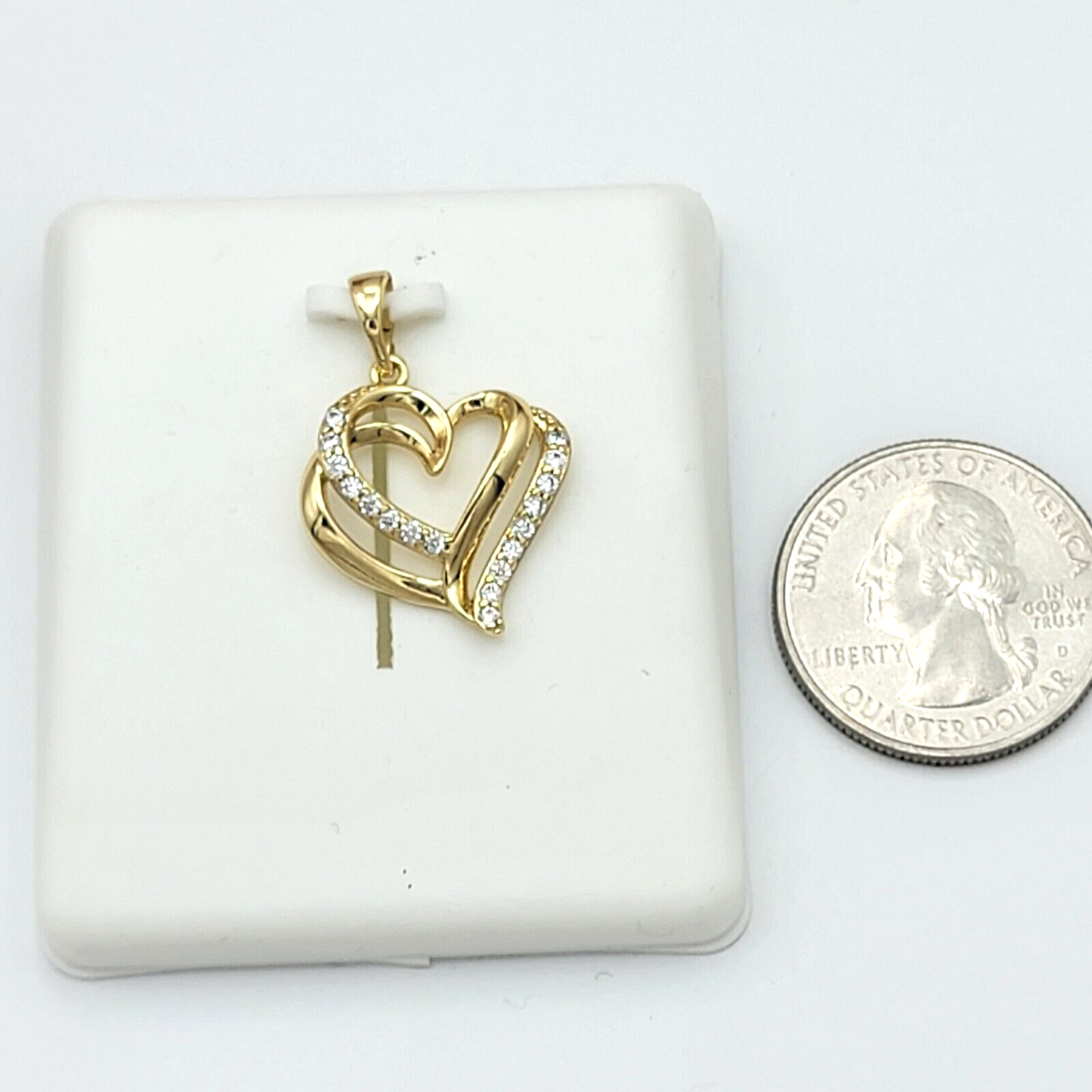Necklaces - 14K Gold Plated. Crystal Double HEART Pendant & Chain.