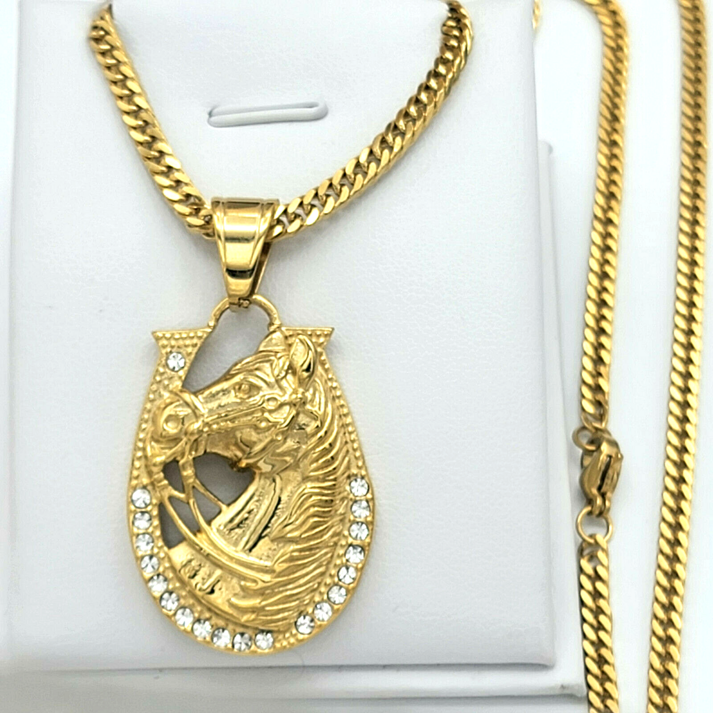 Necklaces - Stainless Steel Gold Plated. Horse Shoe Pendant & Chain.