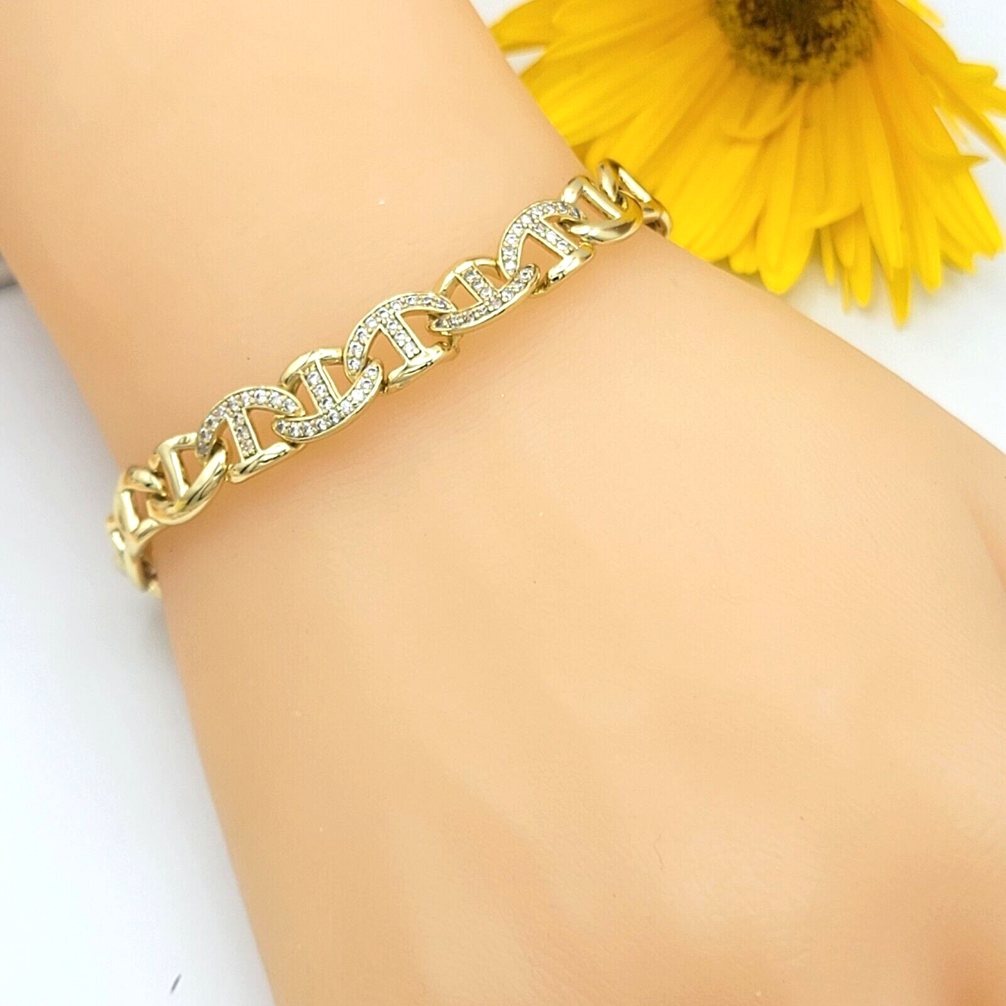 Bracelets - 14K Gold Plated. Icy Mariner Link Chain Bracelet - 8mm