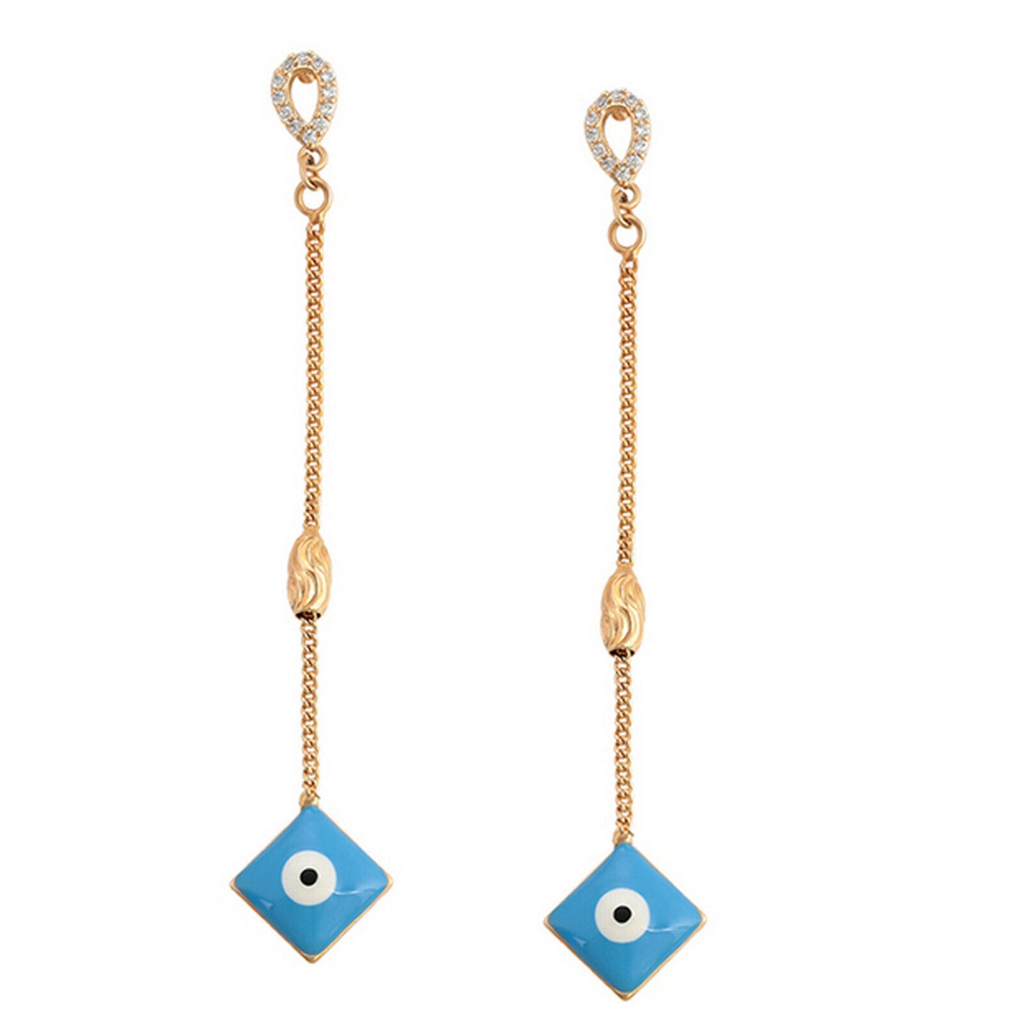 Earrings - 18K Gold Plated. Blue Eye Long Stud Earrings