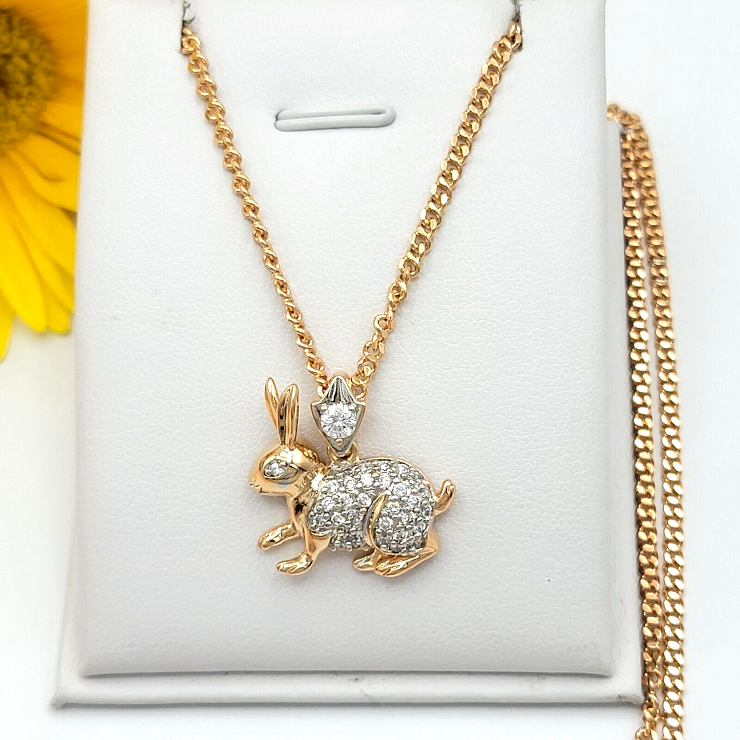 Necklaces - 18K Gold Plated. Clear Crystals Rabbit Bunny Pendant & Chain.