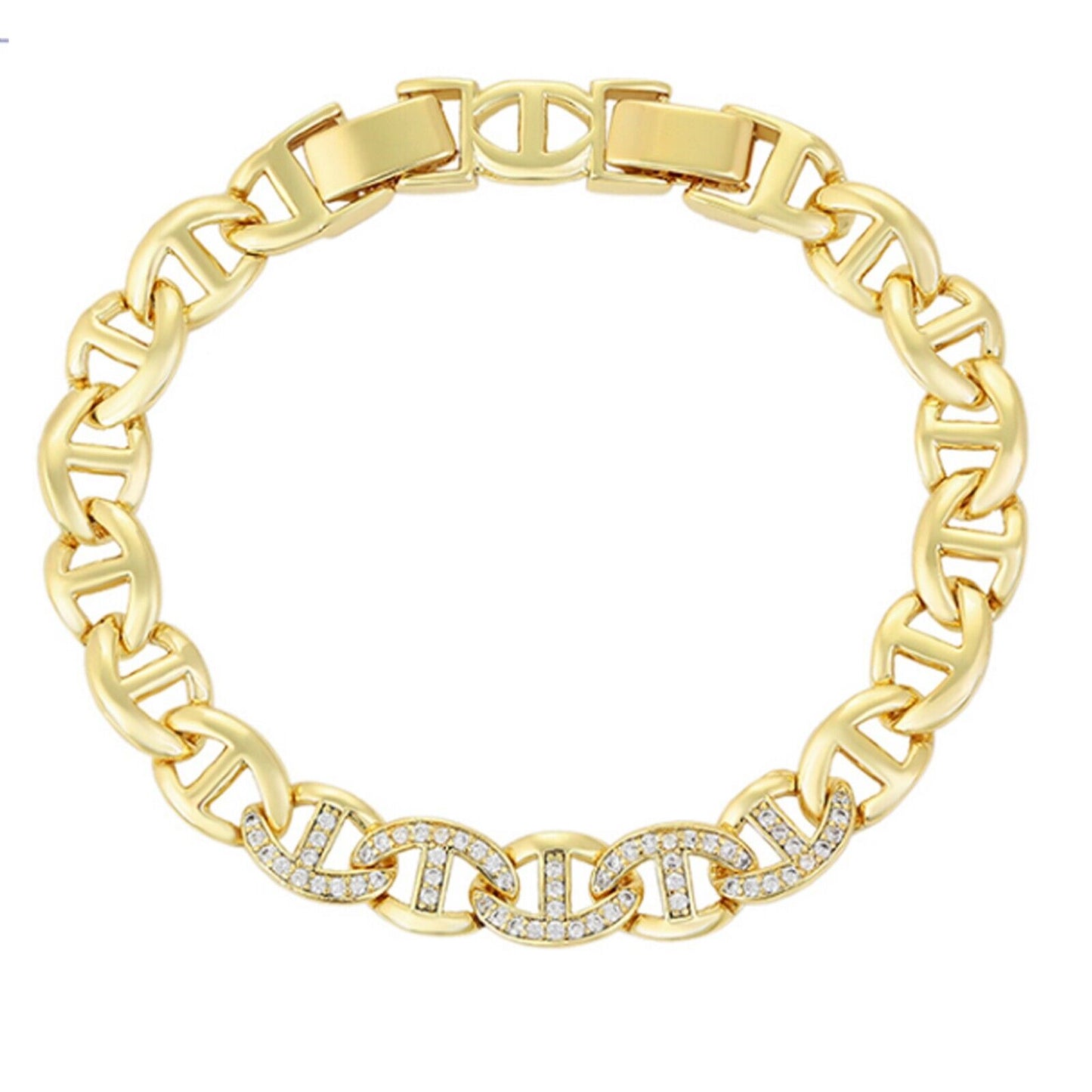 Bracelets - 14K Gold Plated. Icy Mariner Link Chain Bracelet - 8mm