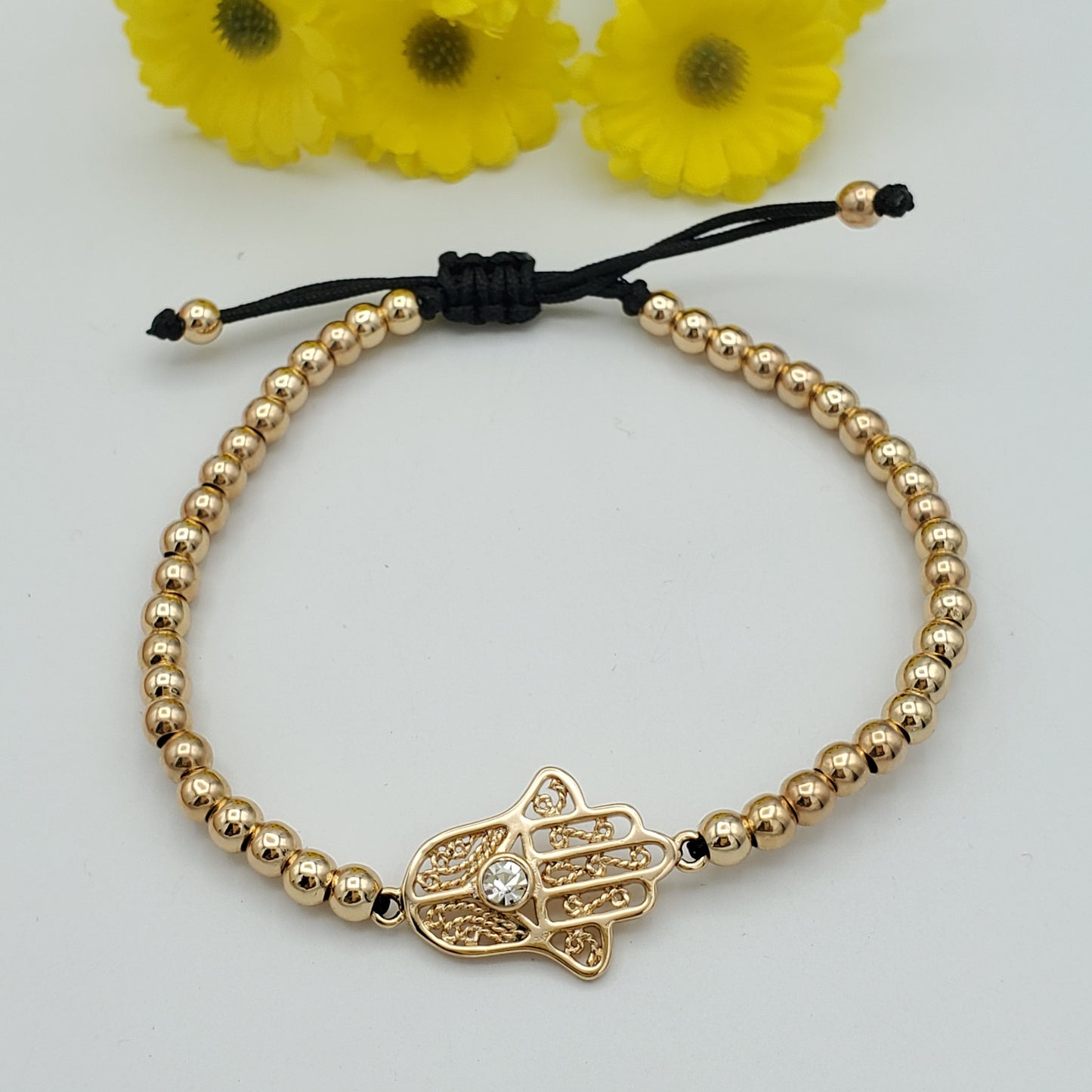 Bracelets - 18K Gold Plated. Hamsa Hand Adjustable Thread.