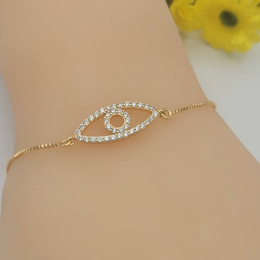 Bracelets - 18K Gold Plated. Clear Crystals Eye.
