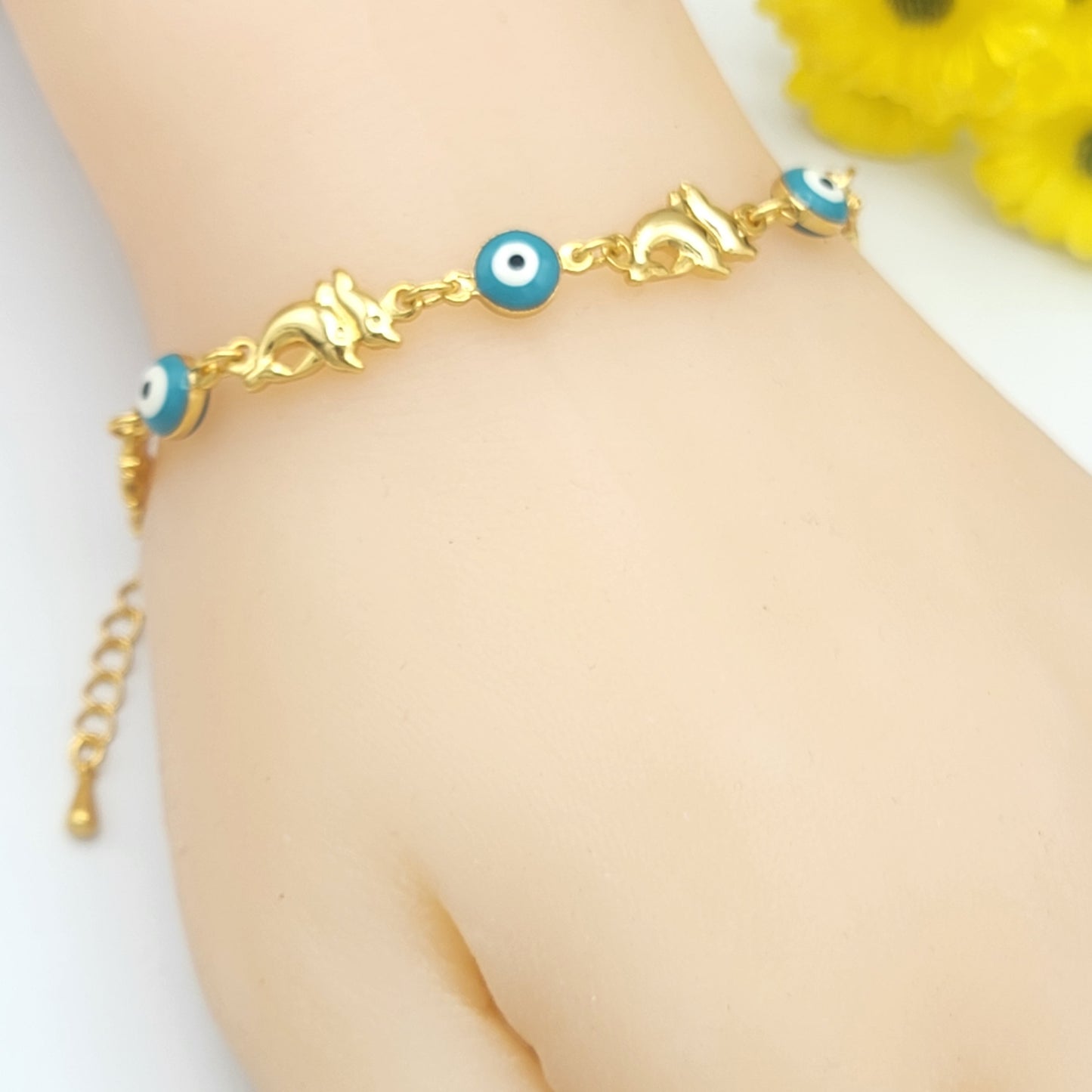 Bracelets - 24K Gold Plated. Dolphins & Blue Eyes. Delfin.