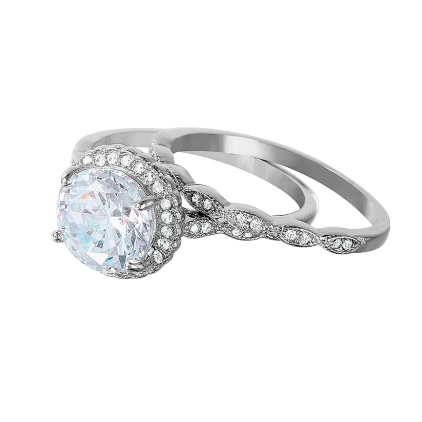 Solid 925 Sterling Silver. Bridal Ring Bands. Wedding - Engagement. Set of 2 rings