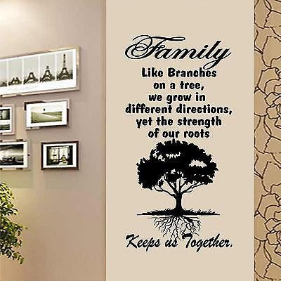 Stickers. Vinyl Wall Decal. Quotes. Tree. Wall Art. Family. Roots keep us together. 16"W x 32" H