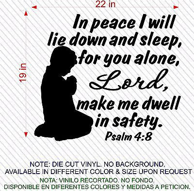 Stickers. Vinyl Wall Decal. Bible Scripture: Psalm 4:8. Boy