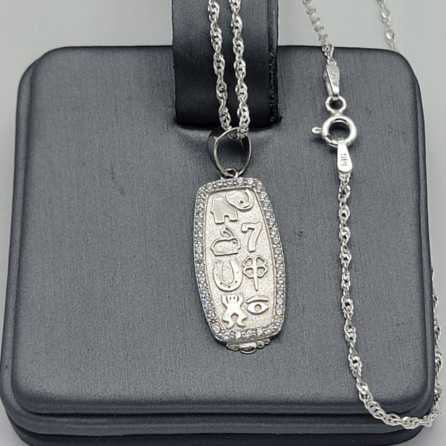 Solid 925 Sterling Silver. Good Luck Icons Pendant 7 Eye Elephant Horseshoe Clover