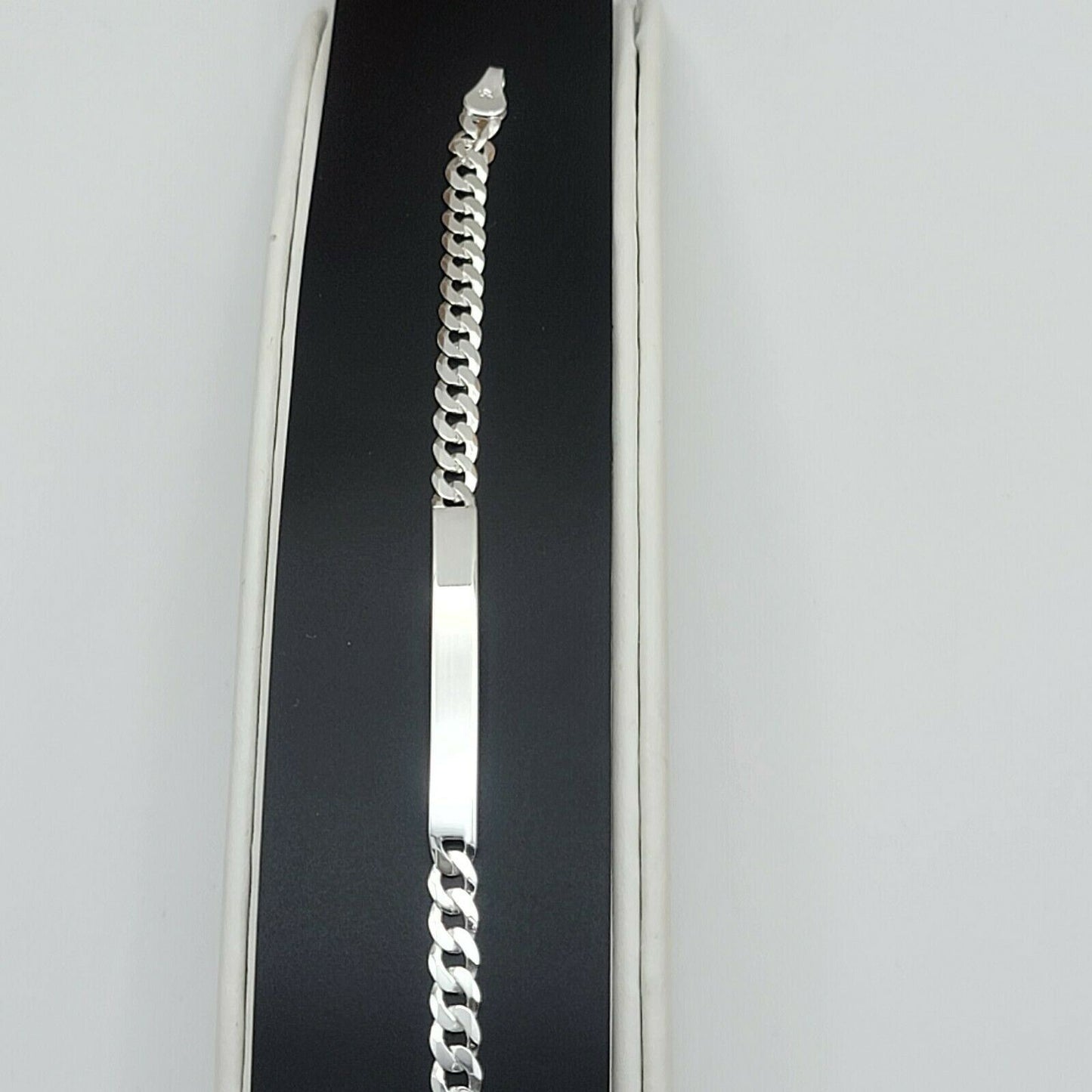 Solid 925 Sterling Silver. Curb Link ID Chain Bracelet - 4.5mm. Unisex