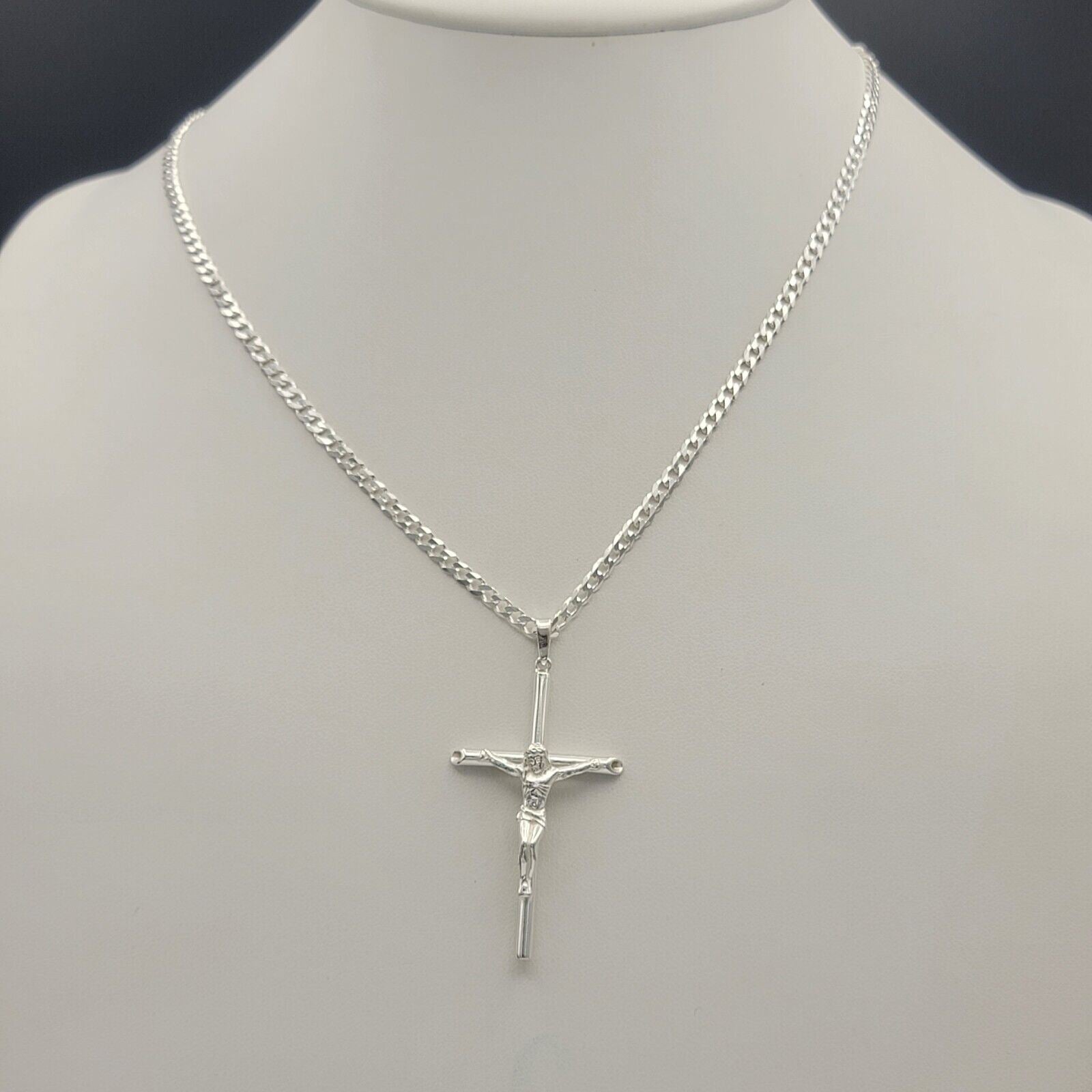 Solid 925 Sterling Cross Crucifix Pendant Necklace Unisex