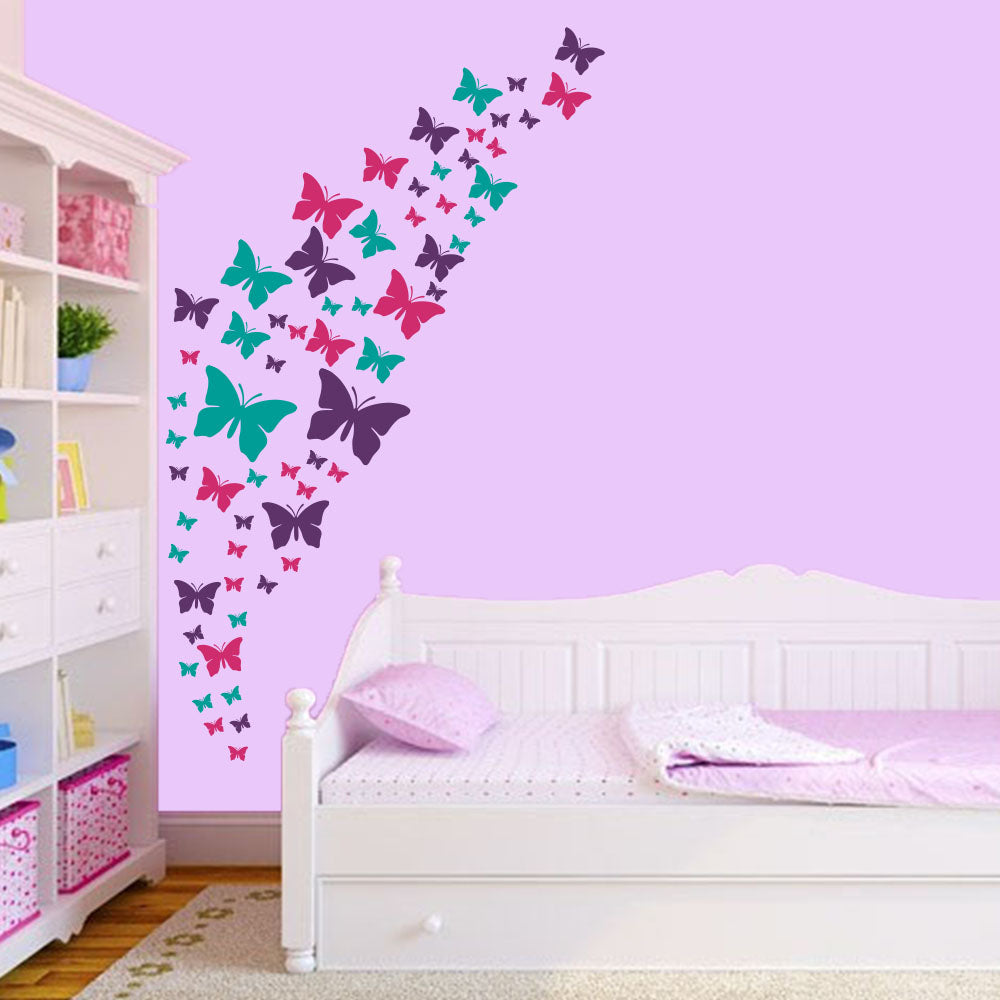 Stickers. Vinyl Wall Decals. Butterflies- Purple, Pink & Turquoise Set.