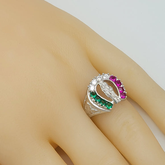 Solid 925 Sterling Silver. Saint Jude Ring. Multicolor CZ Horseshoe. Anillo San Judas. San Juditas.
