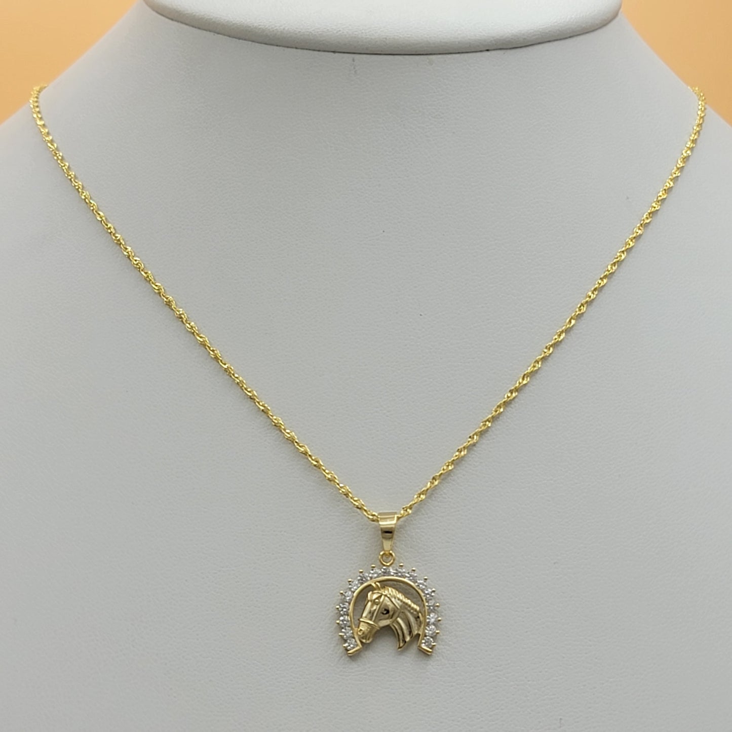 Solid 925 Sterling Silver - Gold Plated. CZ Horseshoe Pendant & Chain.