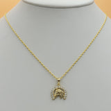 Solid 925 Sterling Silver - Gold Plated. CZ Horseshoe Pendant & Chain.