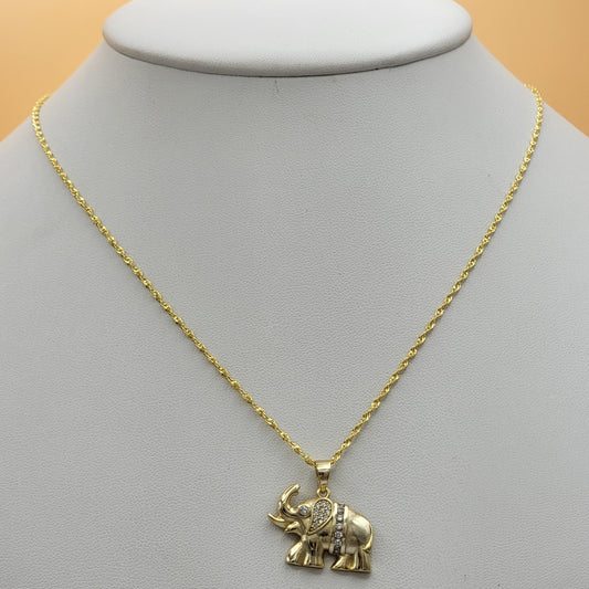 Solid 925 Sterling Silver - Gold Plated. CZ Cute Elephant Pendant & Chain.