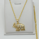 Solid 925 Sterling Silver - Gold Plated. CZ Cute Elephant Pendant & Chain.