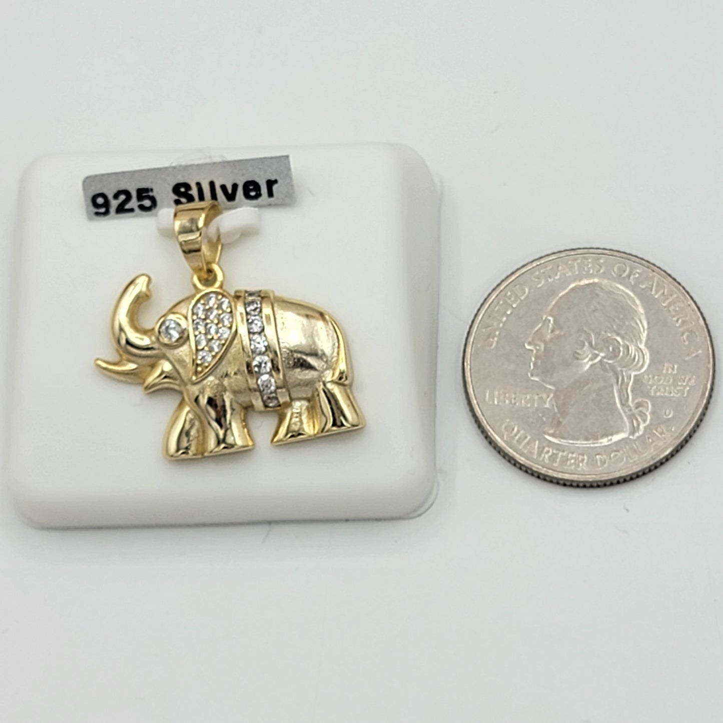 Solid 925 Sterling Silver - Gold Plated. CZ Cute Elephant Pendant & Chain.