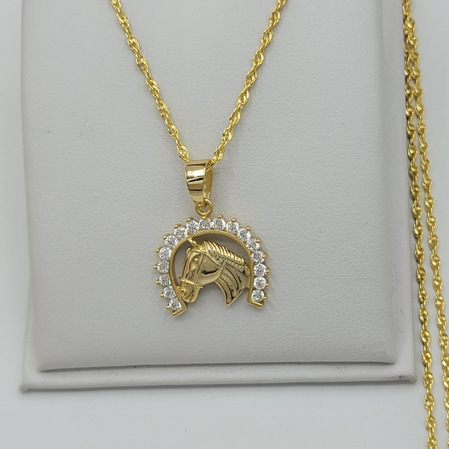 Solid 925 Sterling Silver - Gold Plated. CZ Horseshoe Pendant & Chain.