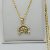 Solid 925 Sterling Silver - Gold Plated. CZ Horseshoe Pendant & Chain.