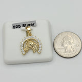 Solid 925 Sterling Silver - Gold Plated. CZ Horseshoe Pendant & Chain.