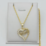 Solid 925 Sterling Silver - Gold Plated. CZ Mom Heart Pendant & Chain.