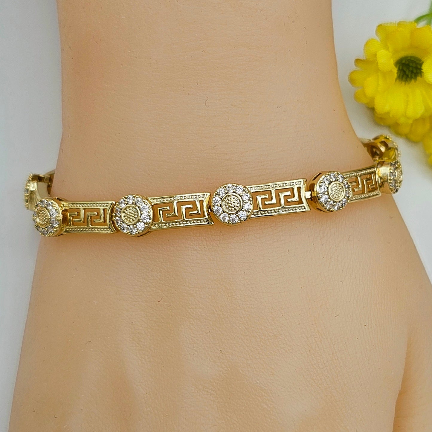 Bracelets - 14K Gold Plated. Greek Design Clear Crystals bracelet