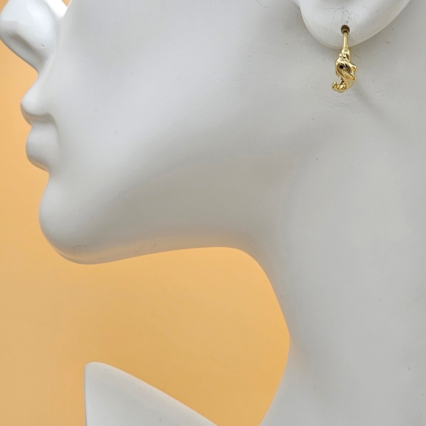 Earrings - 14K Gold Plated. Dolphin Continuous Hoops.