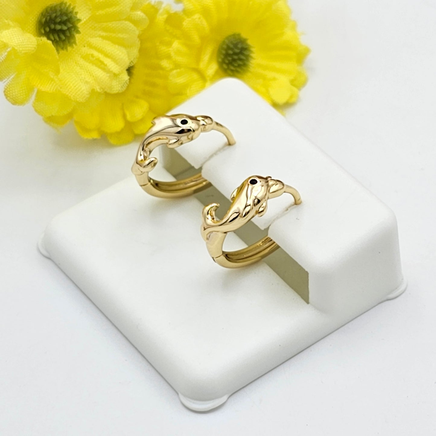 Earrings - 14K Gold Plated. Dolphin Continuous Hoops.