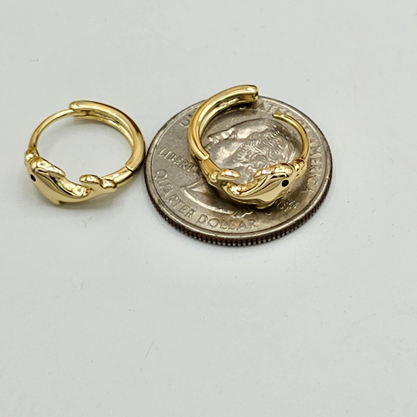 Earrings - 14K Gold Plated. Dolphin Continuous Hoops.