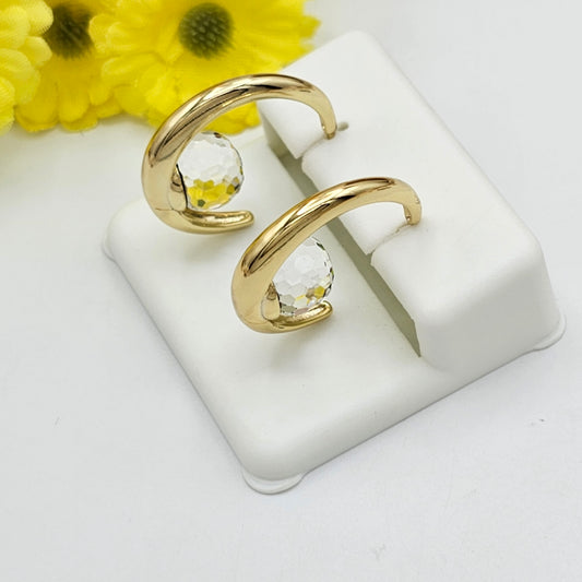 Earrings - 14K Gold Plated. AB Ball Crystal Hoops.