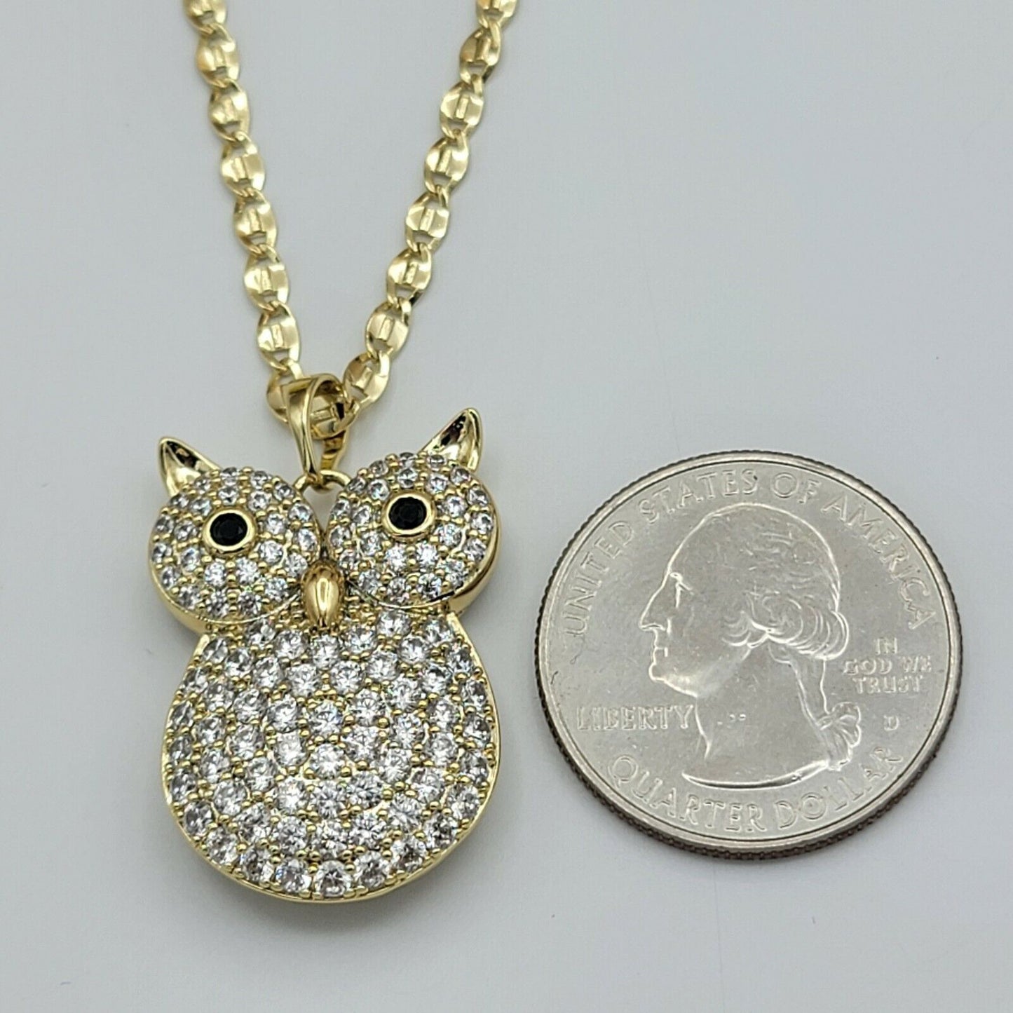 Necklaces - 14k Gold Plated. CZ Icy Owl Pendant & Chain.